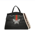 GUCCI Grained Calfskin Web Crystal Butterfly Totem Top Handle Bag