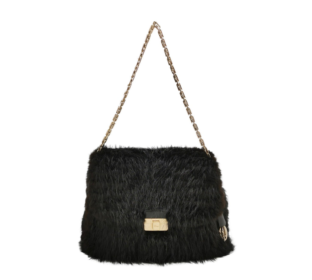 Christian DIOR Faux Fur Shoulder Bag with Chain Strap