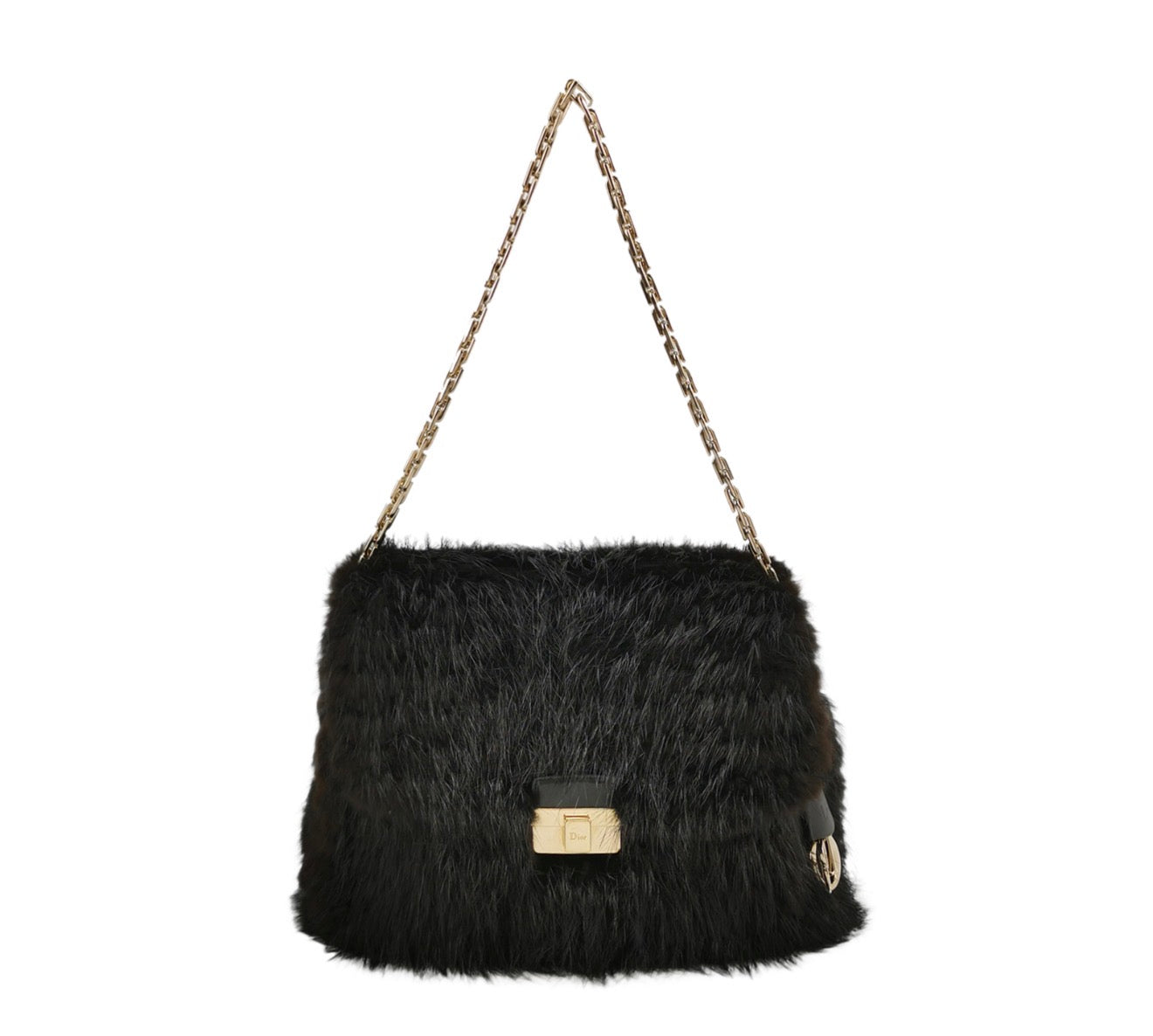 Christian DIOR Faux Fur Shoulder Bag with Chain Strap