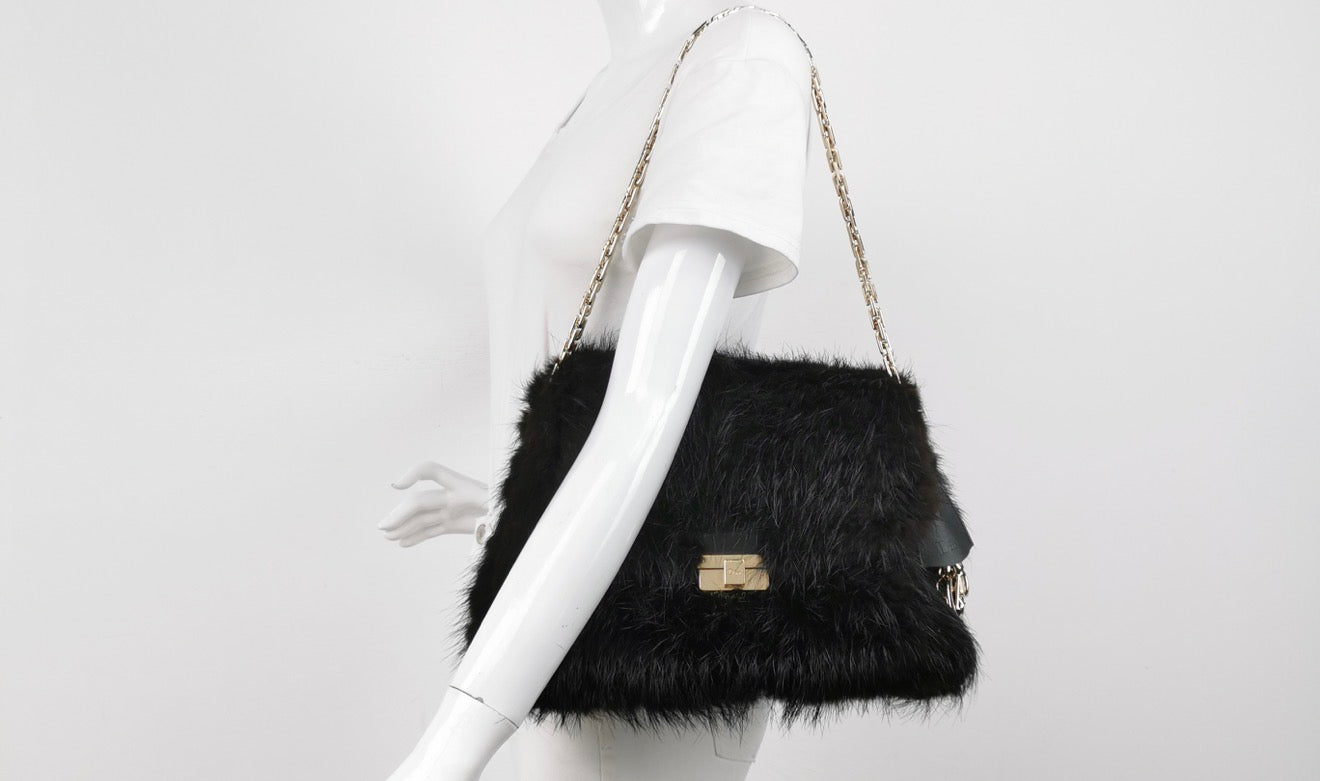 Christian DIOR Faux Fur Shoulder Bag with Chain Strap
