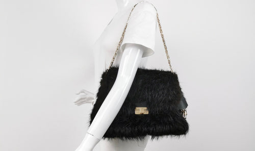 Christian DIOR Faux Fur Shoulder Bag with Chain Strap