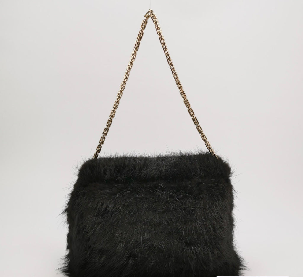 Christian DIOR Faux Fur Shoulder Bag with Chain Strap