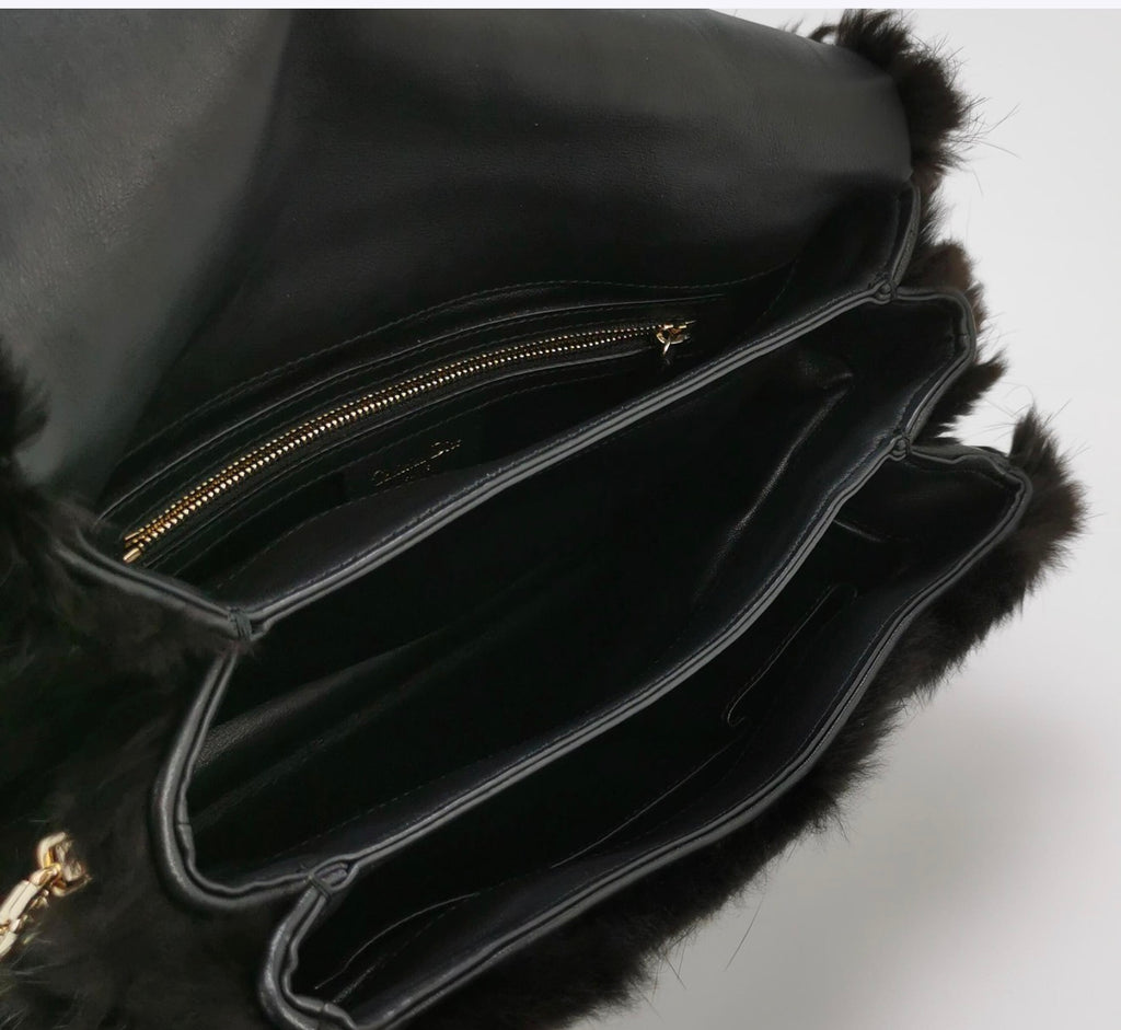 Christian DIOR Faux Fur Shoulder Bag with Chain Strap