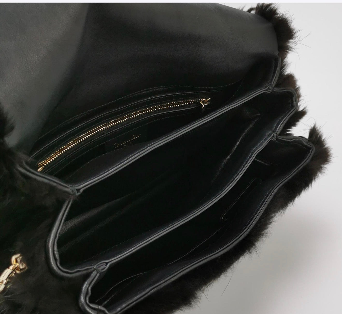 Christian DIOR Faux Fur Shoulder Bag with Chain Strap