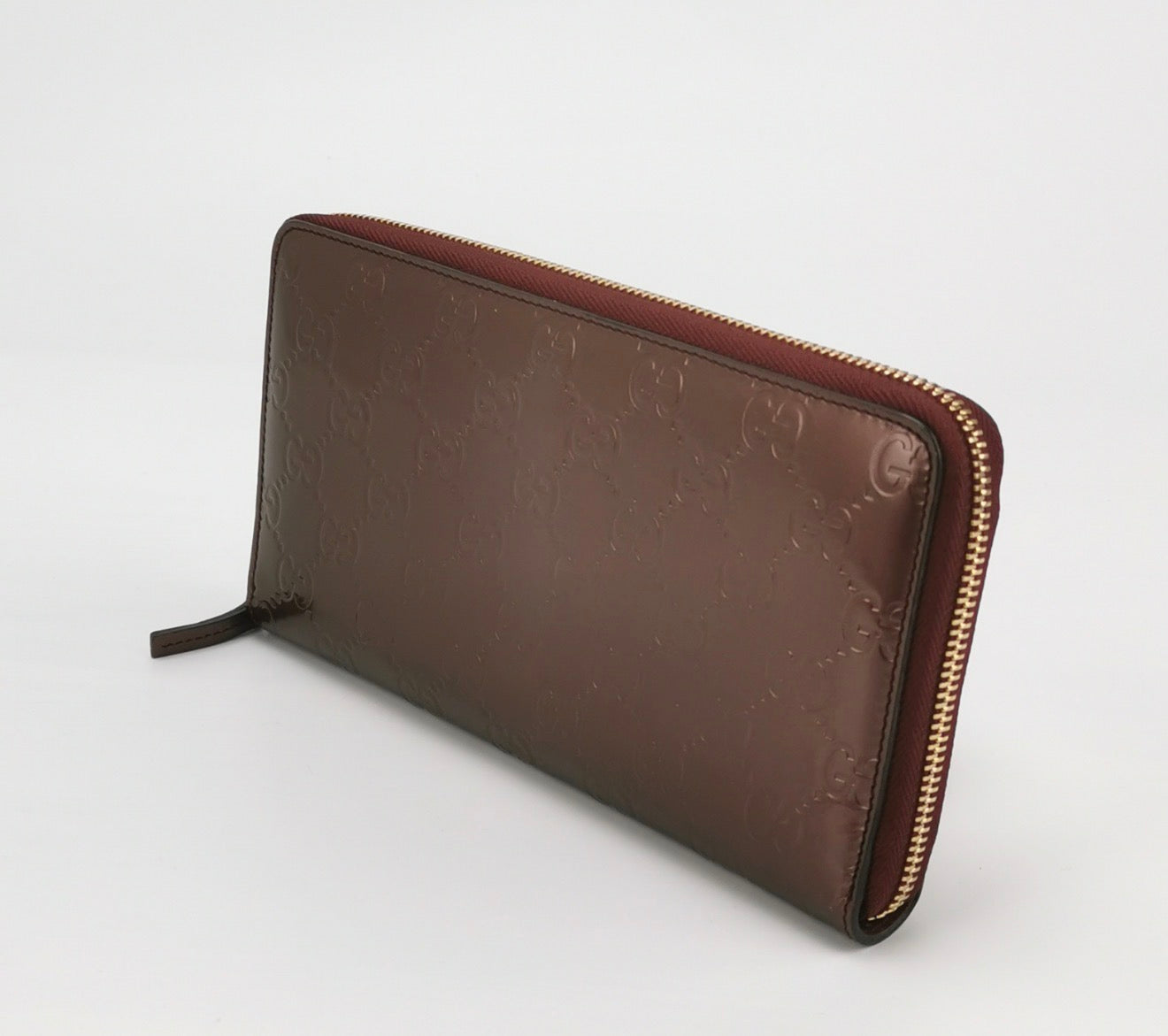GUCCI Patent Guccissima Zip Around Long Wallet