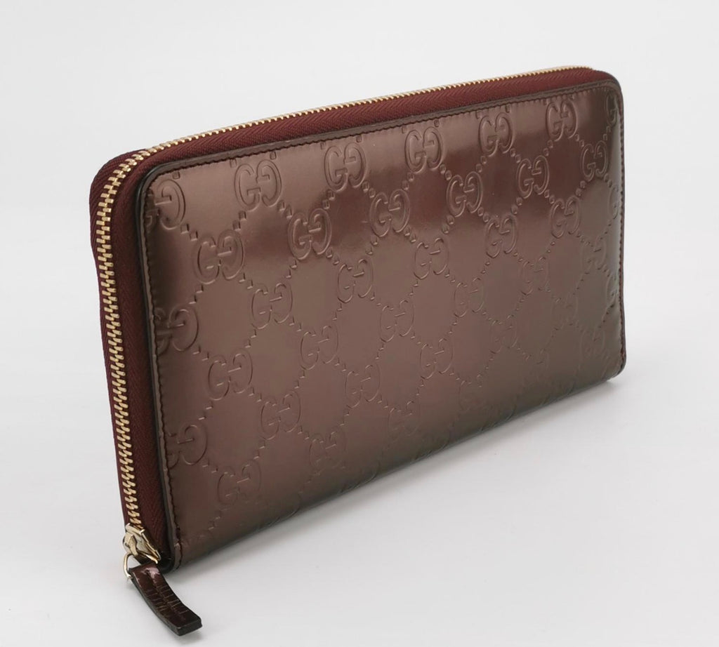 GUCCI Patent Guccissima Zip Around Long Wallet