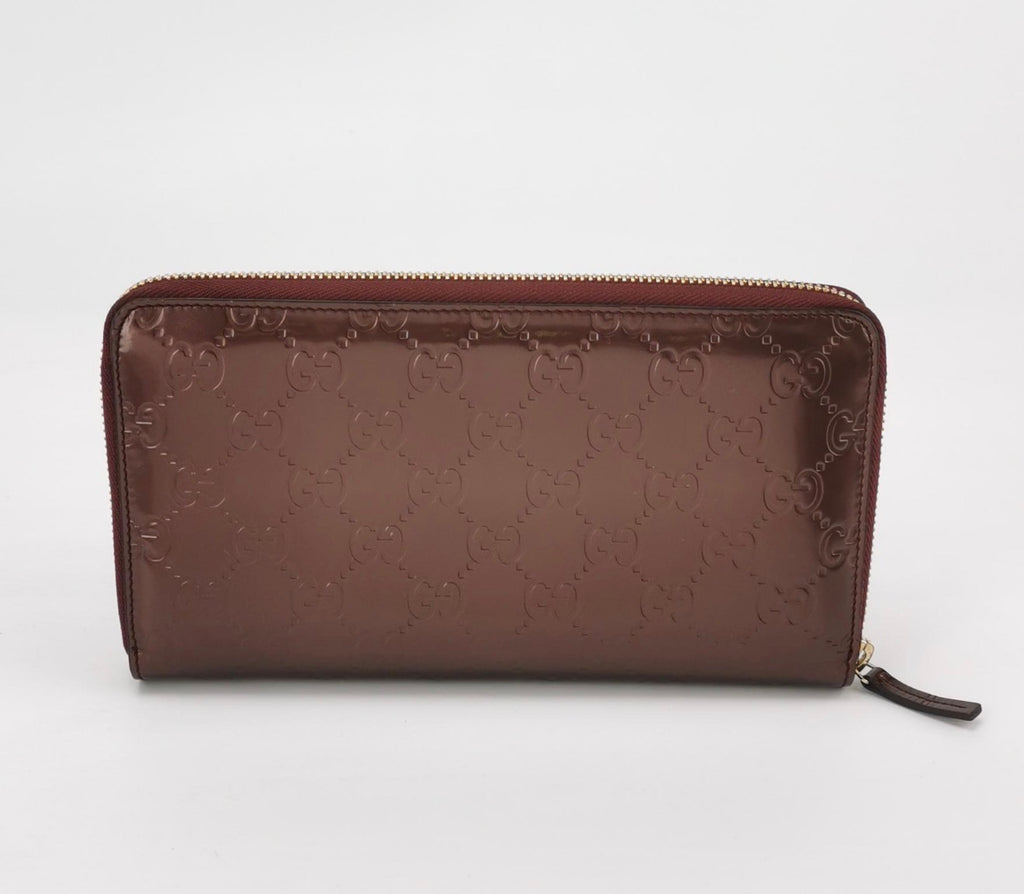 GUCCI Patent Guccissima Zip Around Long Wallet