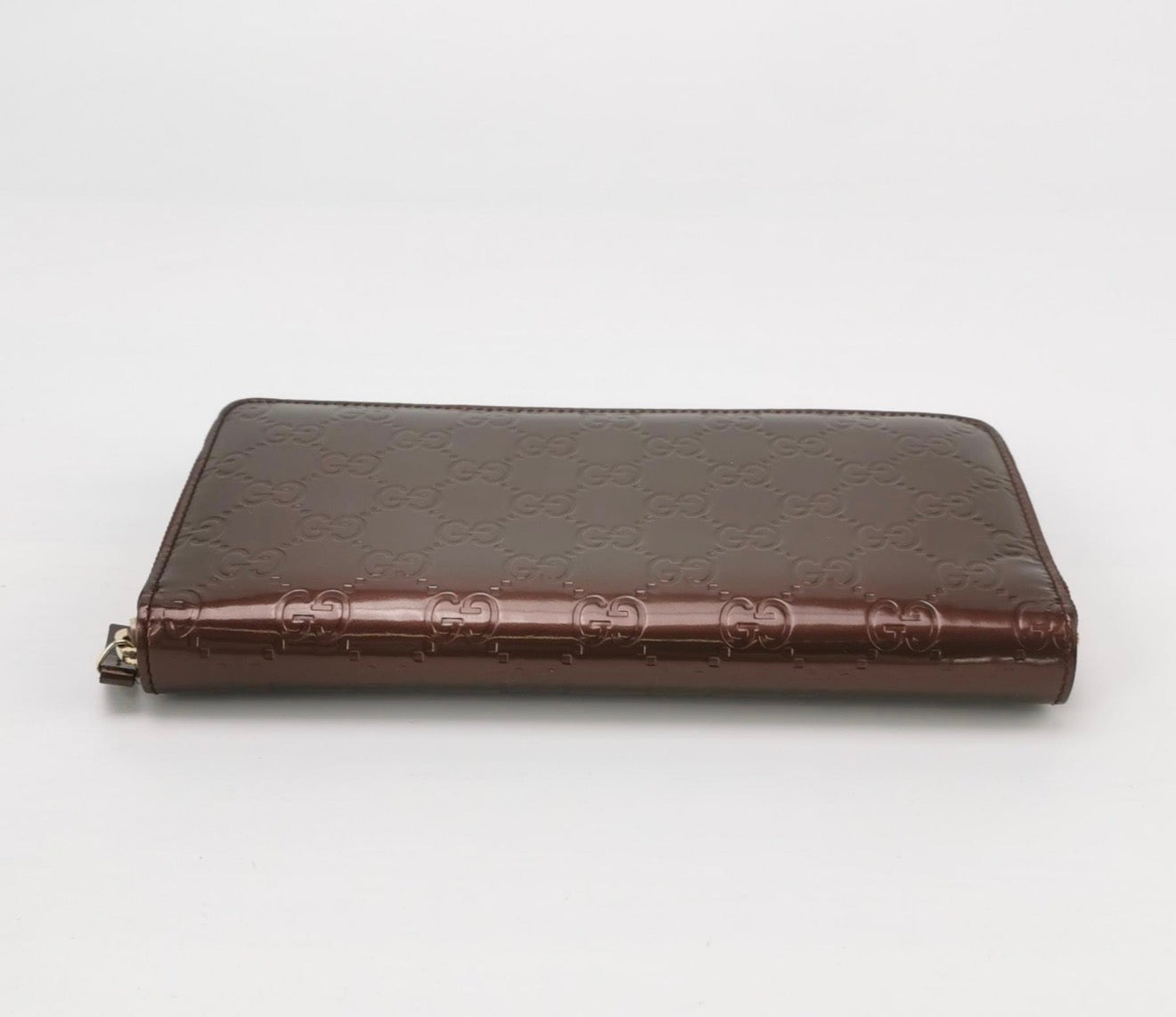 GUCCI Patent Guccissima Zip Around Long Wallet
