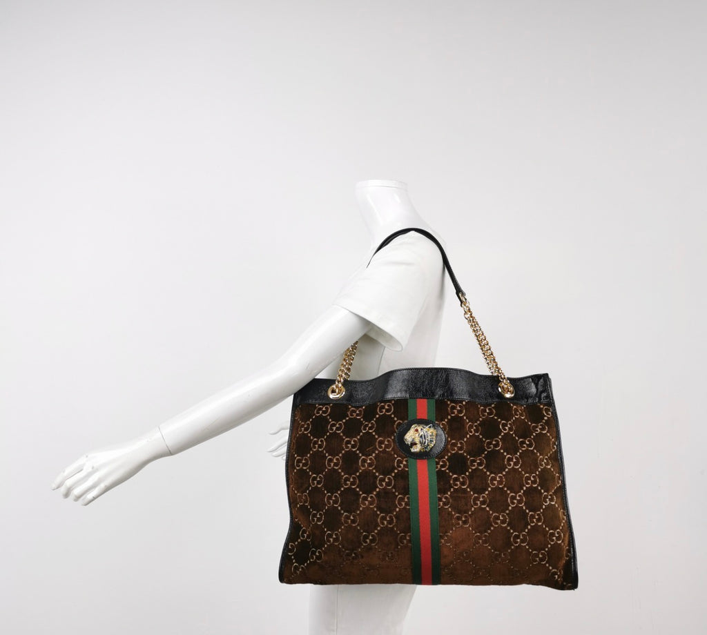 GUCCI Rajah GG Large Velvet Tote Handbag