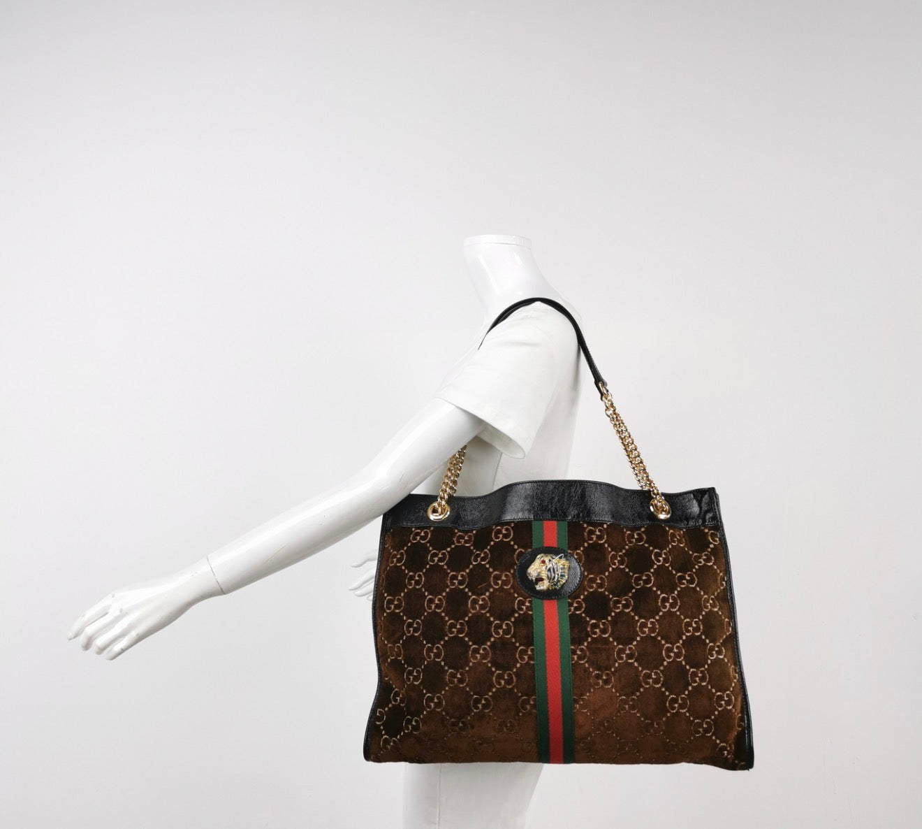 GUCCI Rajah GG Large Velvet Tote Handbag