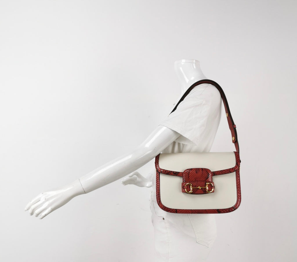 GUCCI Horsebit 1955 Python Trim Shoulder Bag