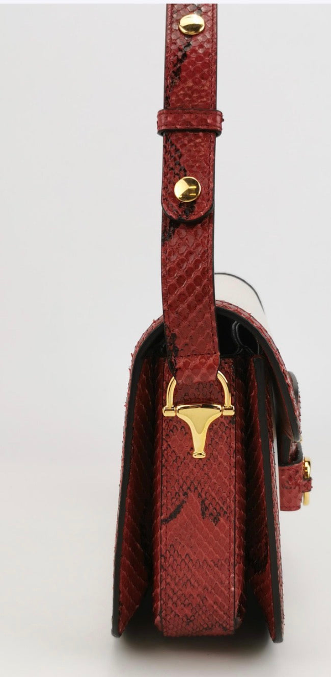 GUCCI Horsebit 1955 Python Trim Shoulder Bag