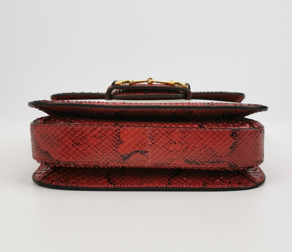 GUCCI Horsebit 1955 Python Trim Shoulder Bag