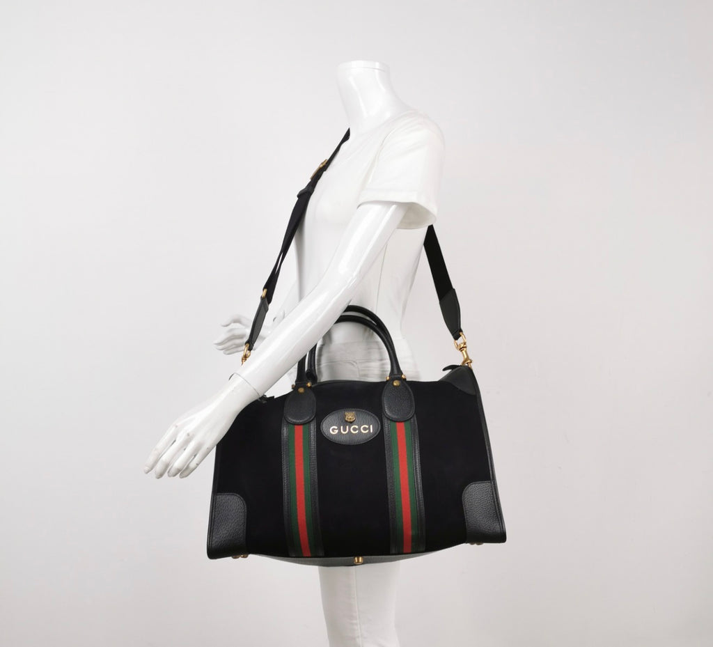 GUCCI Large Suede Neo Web Medium Duffle Bag