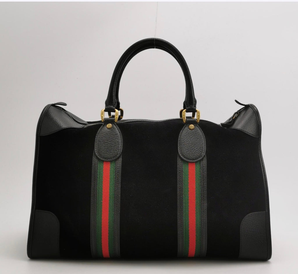 GUCCI Large Suede Neo Web Medium Duffle Bag