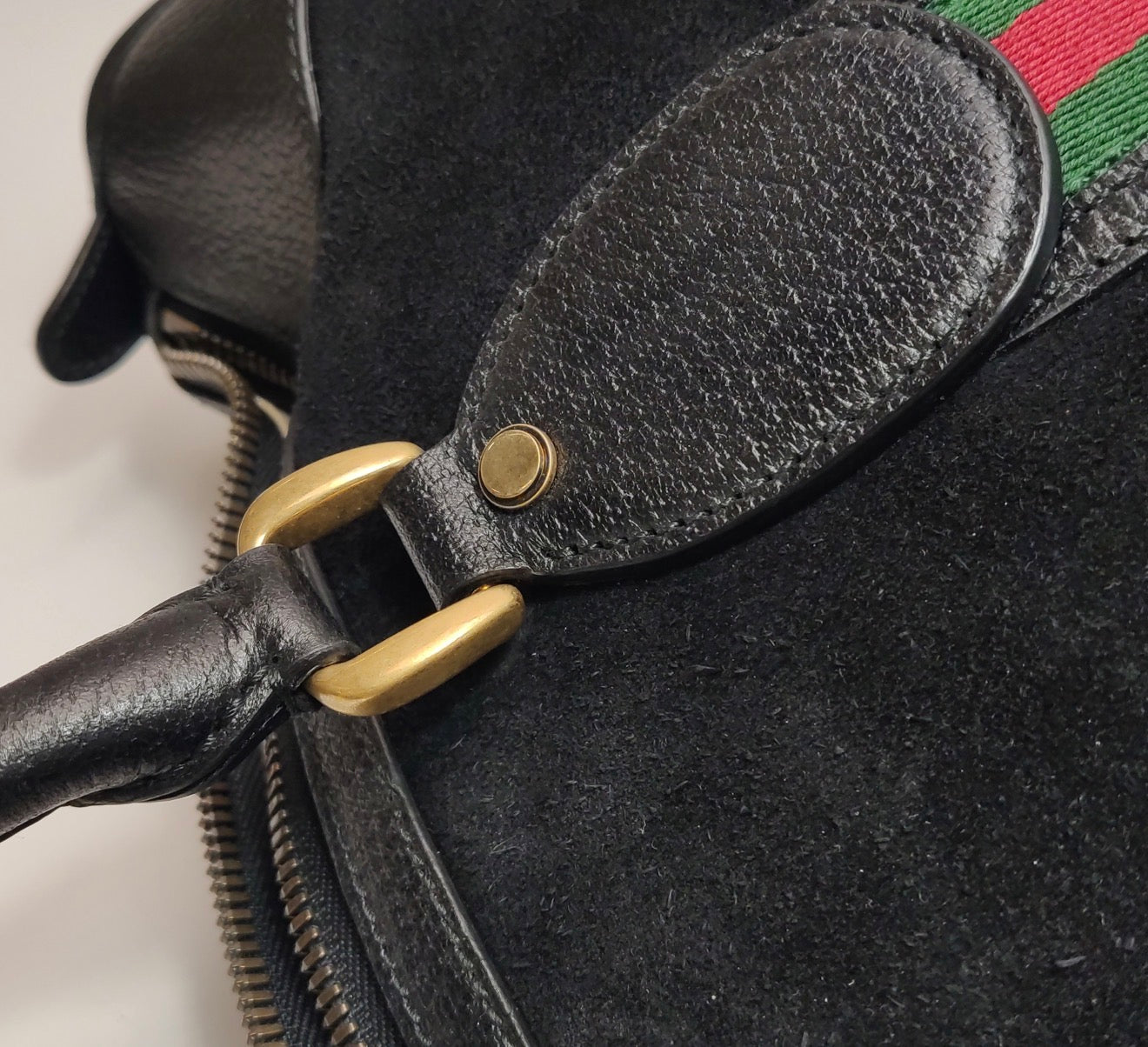 GUCCI Large Suede Neo Web Medium Duffle Bag
