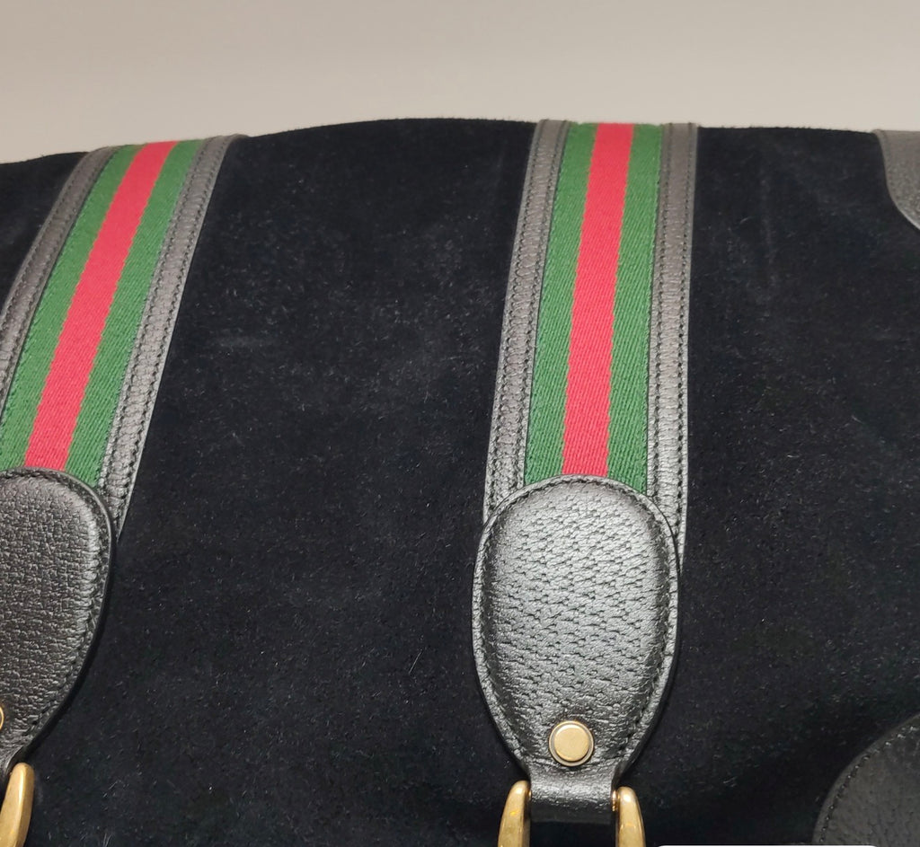 GUCCI Large Suede Neo Web Medium Duffle Bag